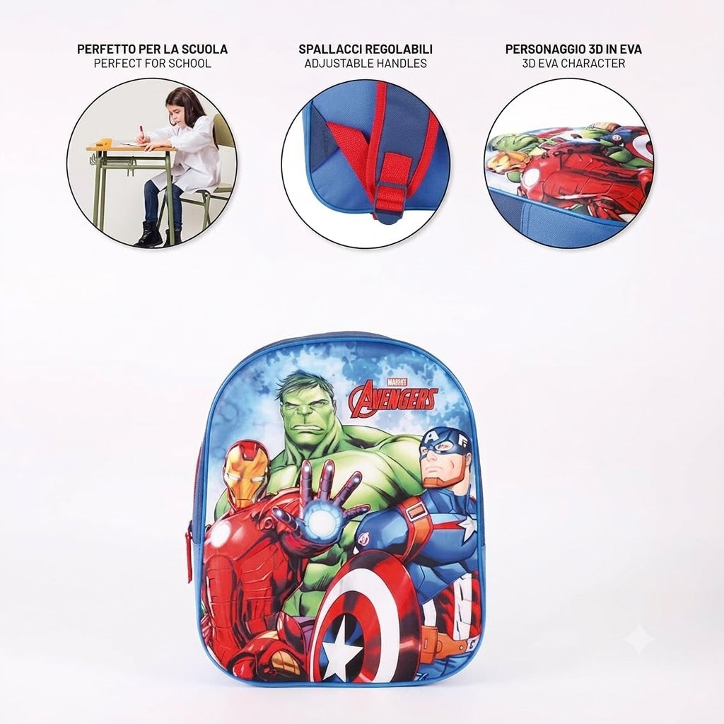 🎒 Zaino Scuola Marvel Avengers – Hulk, Iron Man, Captain America 🛡️💥⚡