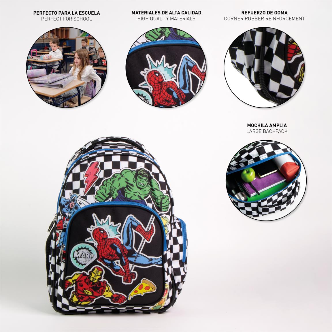 🎒💥⚡ Zaino Scuola & Tempo Libero Marvel Comics Avengers ; Spider-Man – Checkerboard Edition 🎒💥
