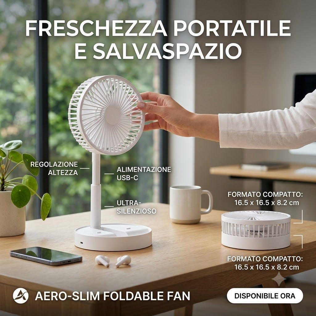 🌬️ Ventilatore Pieghevole Portatile Aero-Slim: Freschezza Ovunque Tu Sia! 🌬️