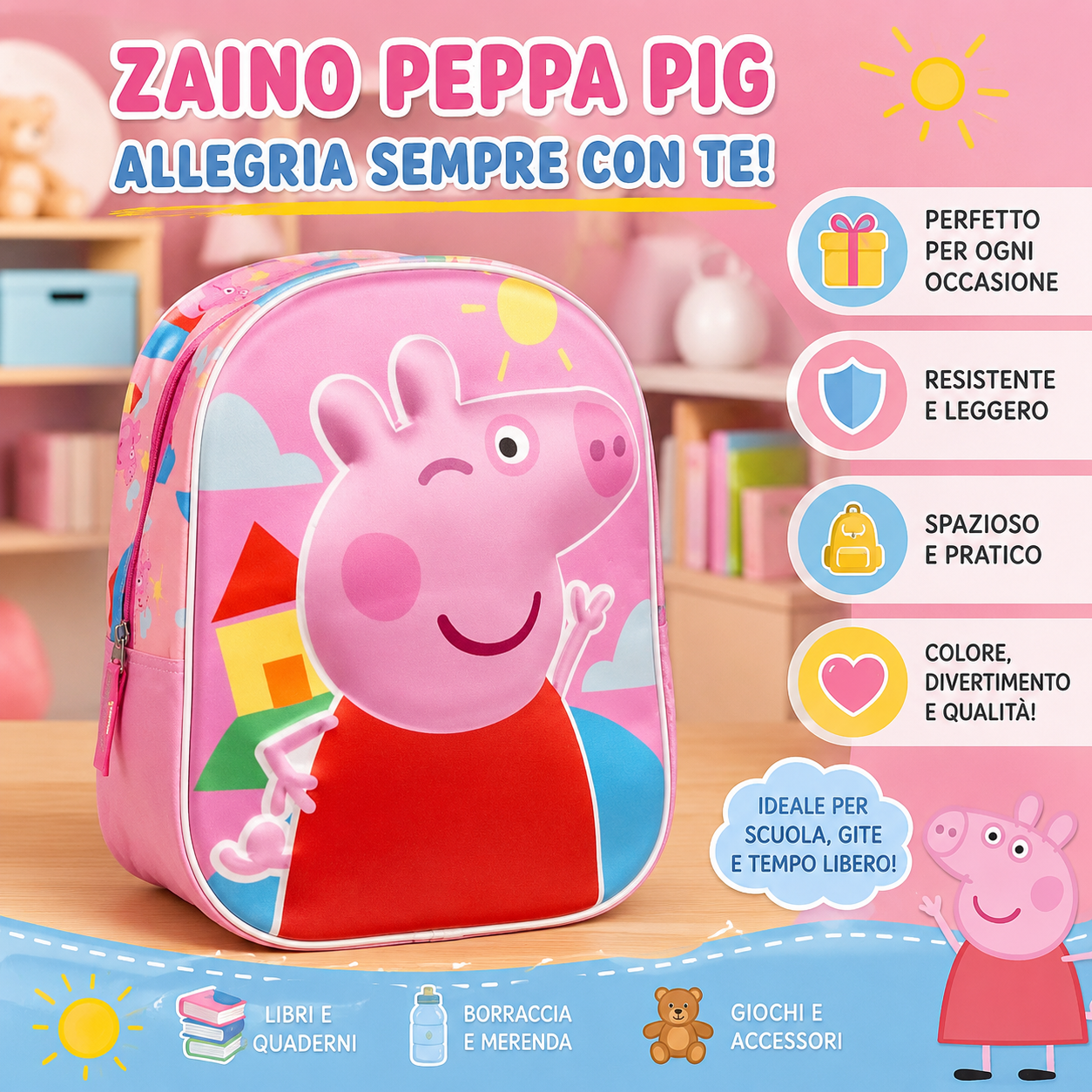 🐷 Zaino Peppa Pig – Porta con te il sorriso in ogni avventura!