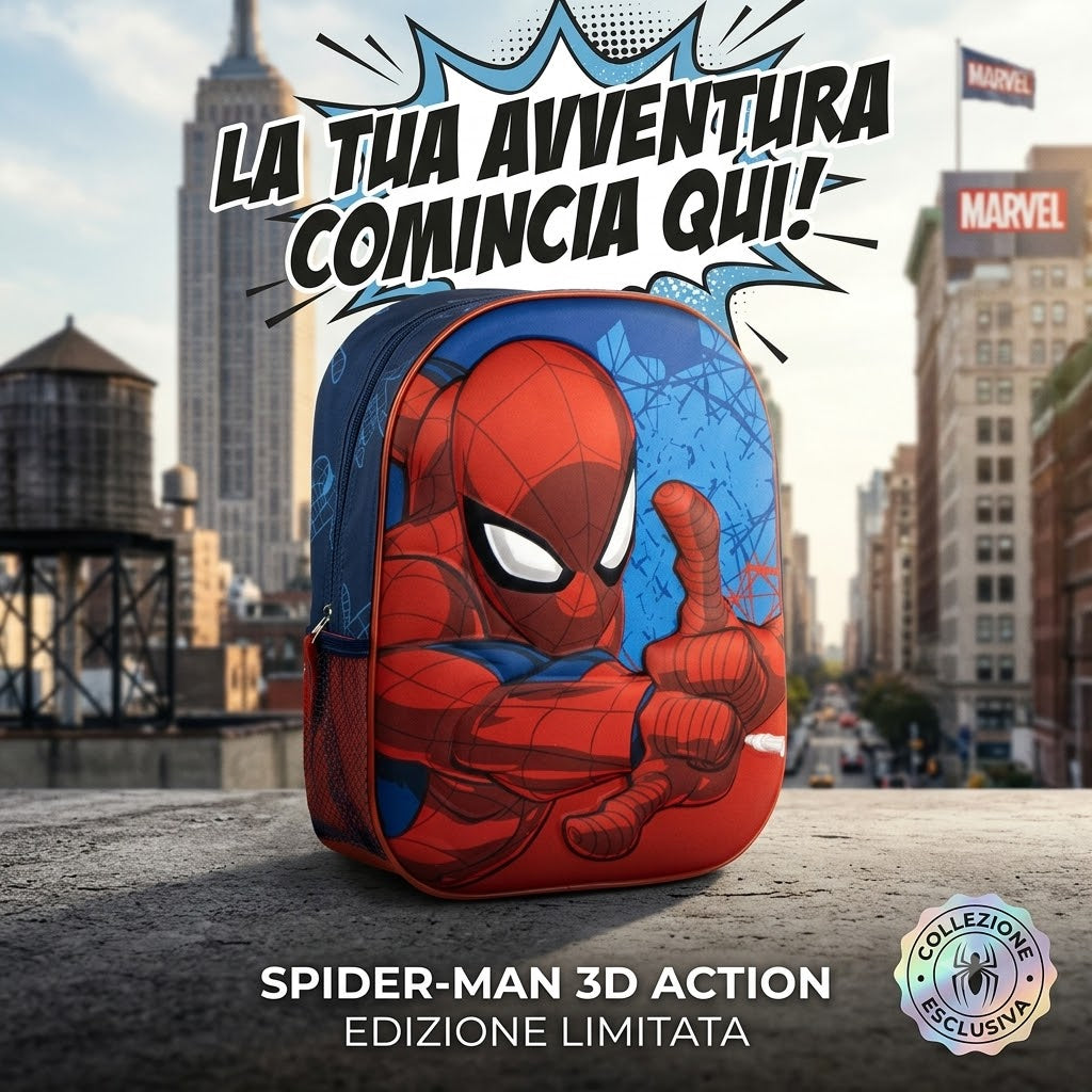 🕸️ Zaino Asilo & Tempo Libero "Spider-Man 3D Action" 🕷️💥