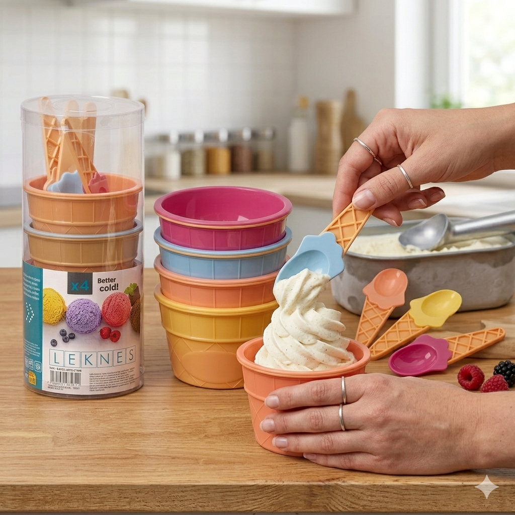 Set 8 coppe gelato con 8 Cucchiai + Porzionatore Per Raccogliere Dalla Vaschetta
