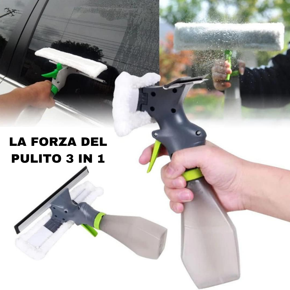 2 x Pulitori Vetri Spray 3-in-1 con Spugna e Lama in Silicone