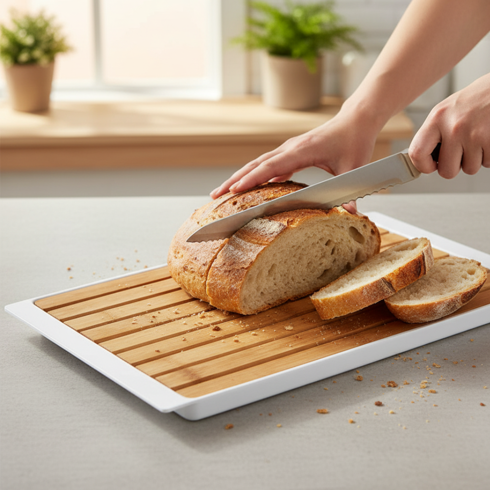 Tagliere Per Pane In Bambù Con Raccogli Briciole Integrato-  Kinvara