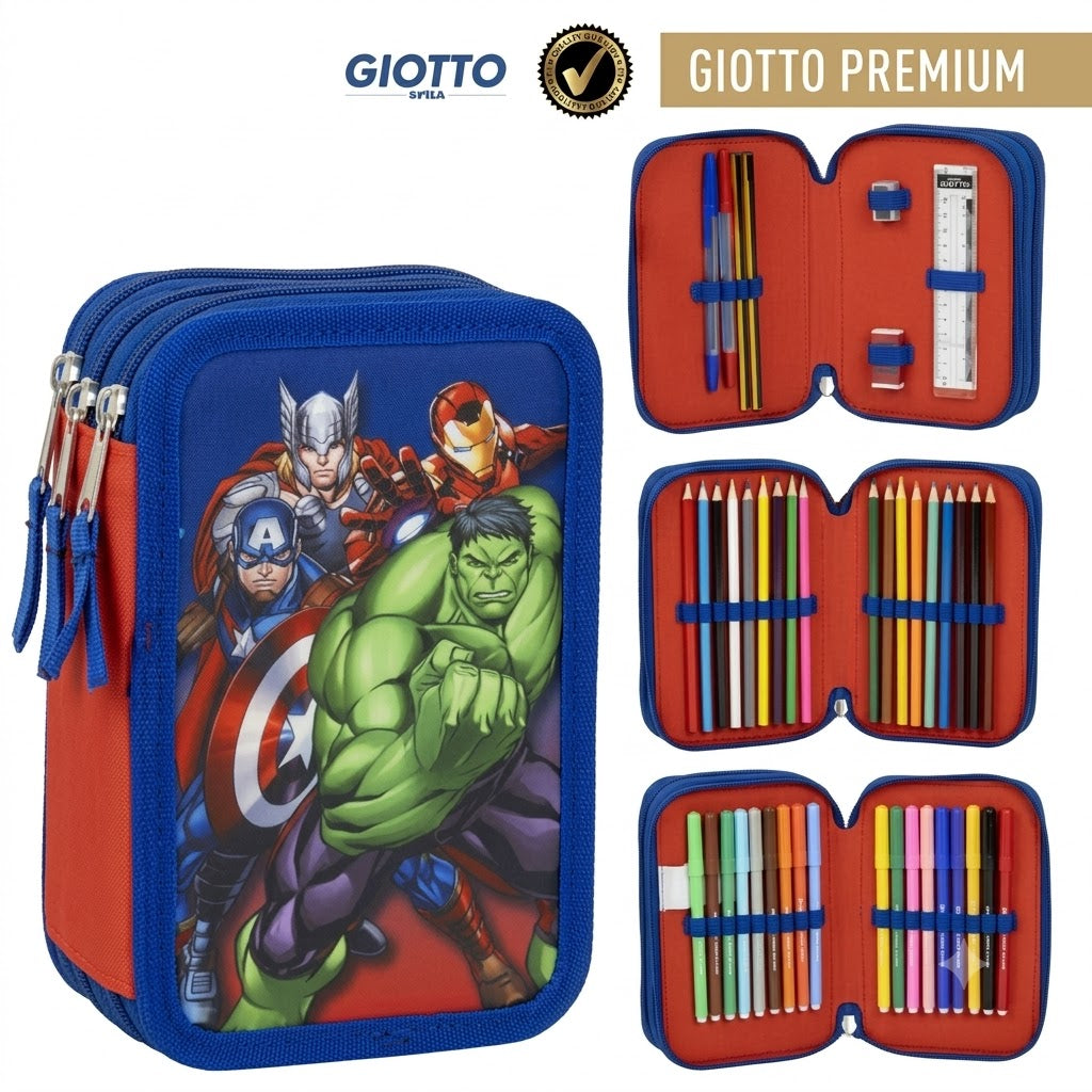 🛡️ Astuccio Scuola 3 Zip Marvel Avengers – Con i Tuoi Eroi Preferiti! Arriva a Casa Tua gia' Completo 💥