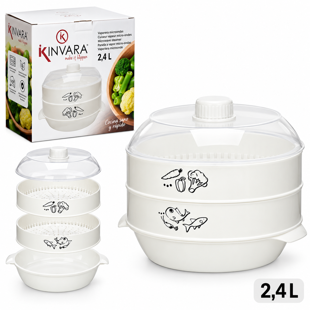 Vaporiera per Microonde 2,4L – Cottura a Vapore a 2 Livelli