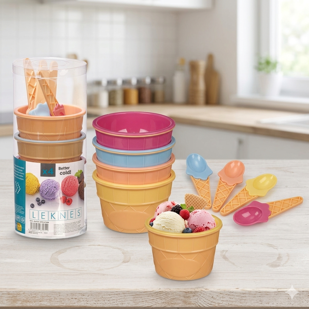 Set 8 coppe gelato con 8 Cucchiai + Porzionatore Per Raccogliere Dalla Vaschetta