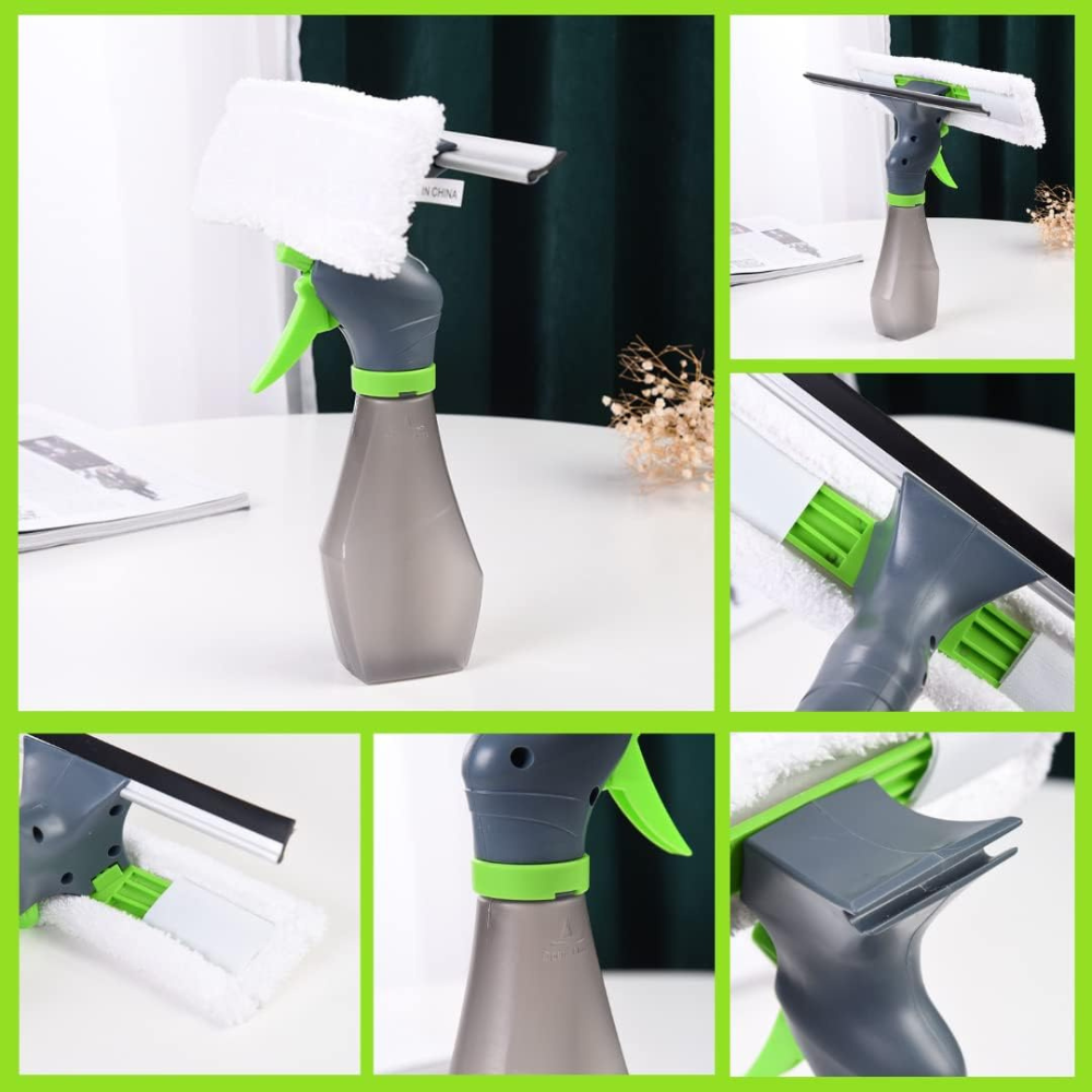 2 x Pulitori Vetri Spray 3-in-1 con Spugna e Lama in Silicone