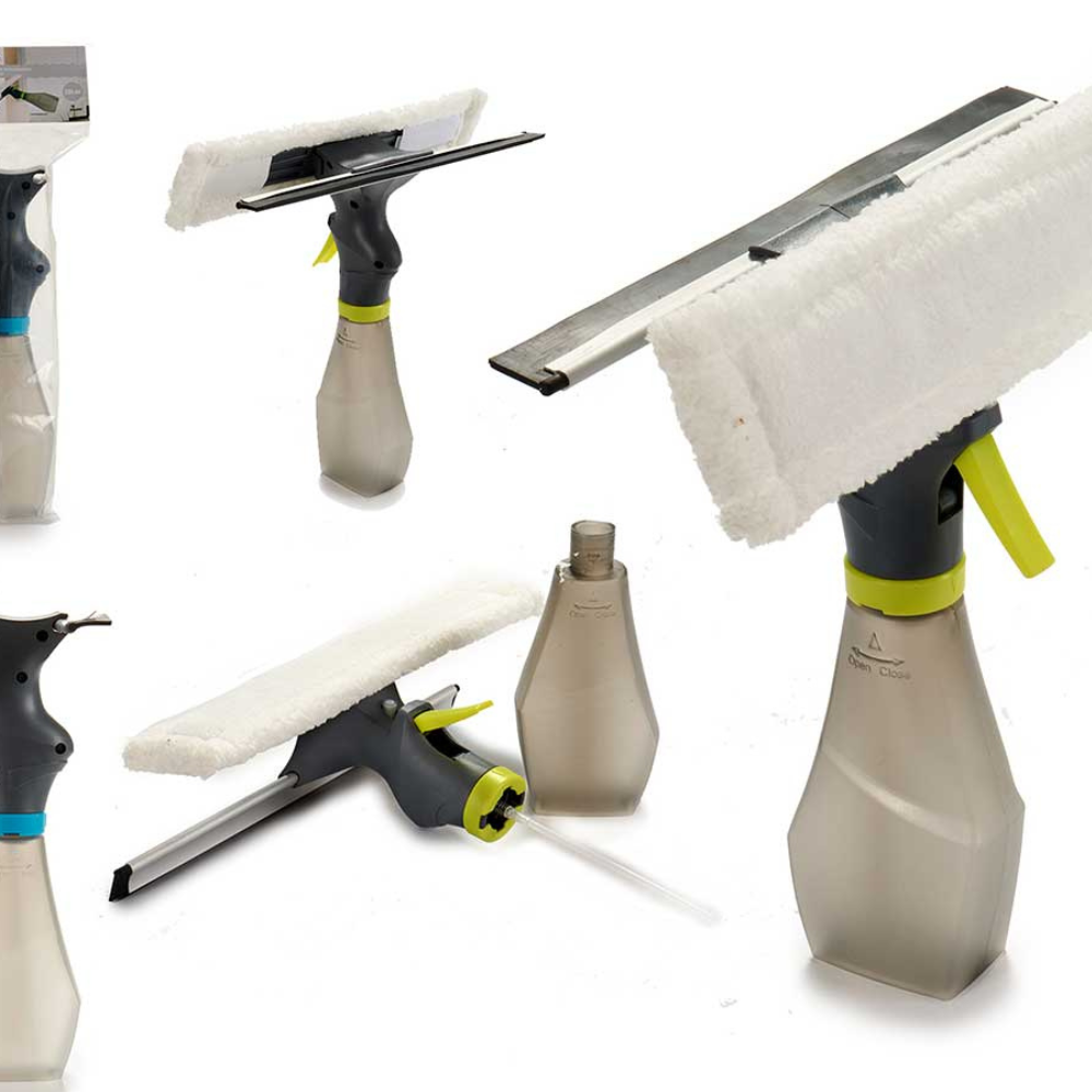 2 x Pulitori Vetri Spray 3-in-1 con Spugna e Lama in Silicone