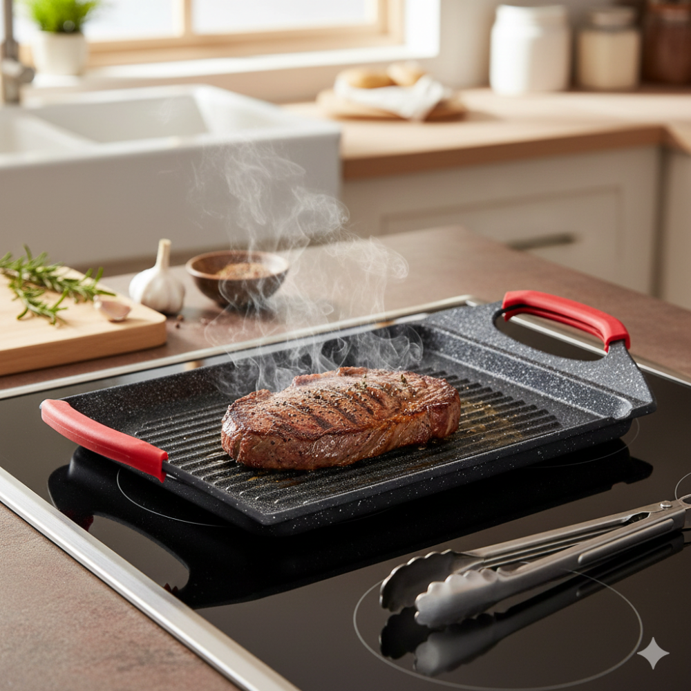 Griglia 34x26cm piatta alluminio fuso induzione