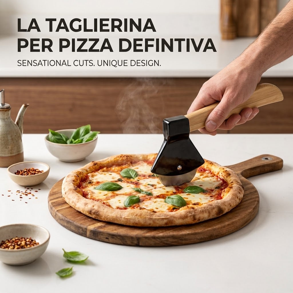 (2 Pezzi) Tagliapizza ad Ascia Kinvara - Design Nero &amp; Bambù 🖤🌾