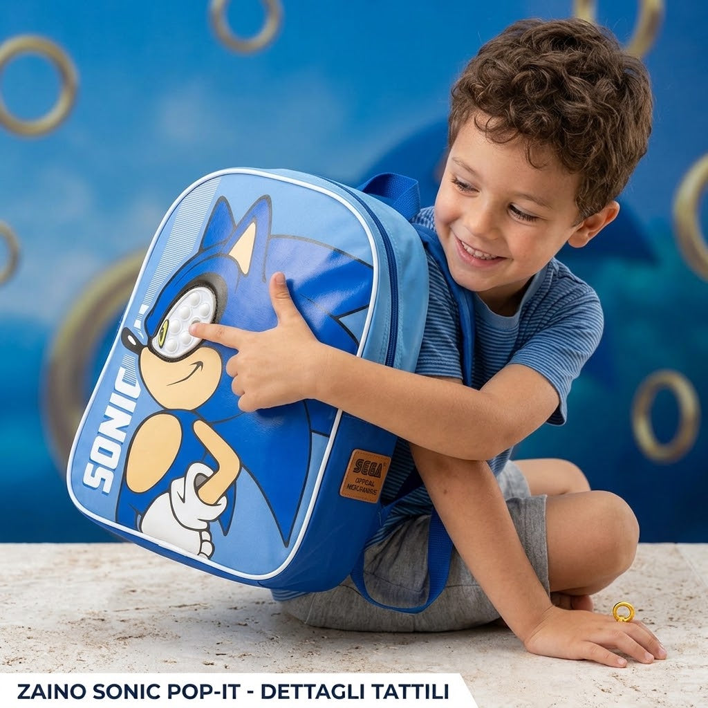 🦔🎒 Zaino Scuola Asilo & Tempo Libero Sonic the Hedgehog con Pop-It Tattile
